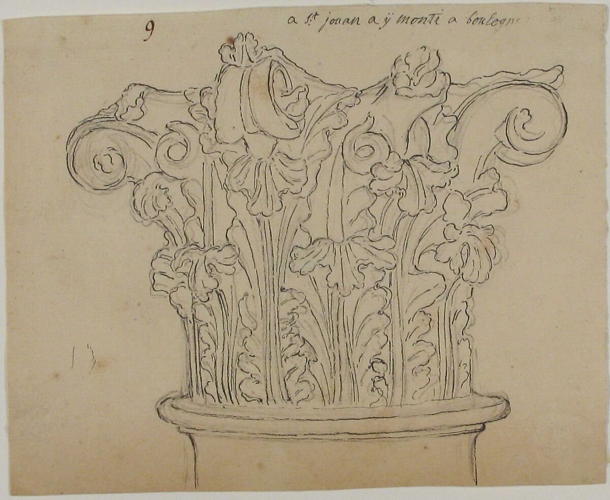 Capital with Acanthus Leaves, Anonymous, French, 18th century, Graphite, pen and black ink