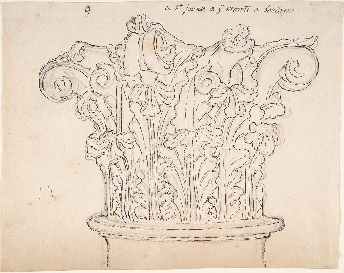 Capital with Acanthus Leaves, Anonymous, French, 18th century, Graphite, pen and black ink 