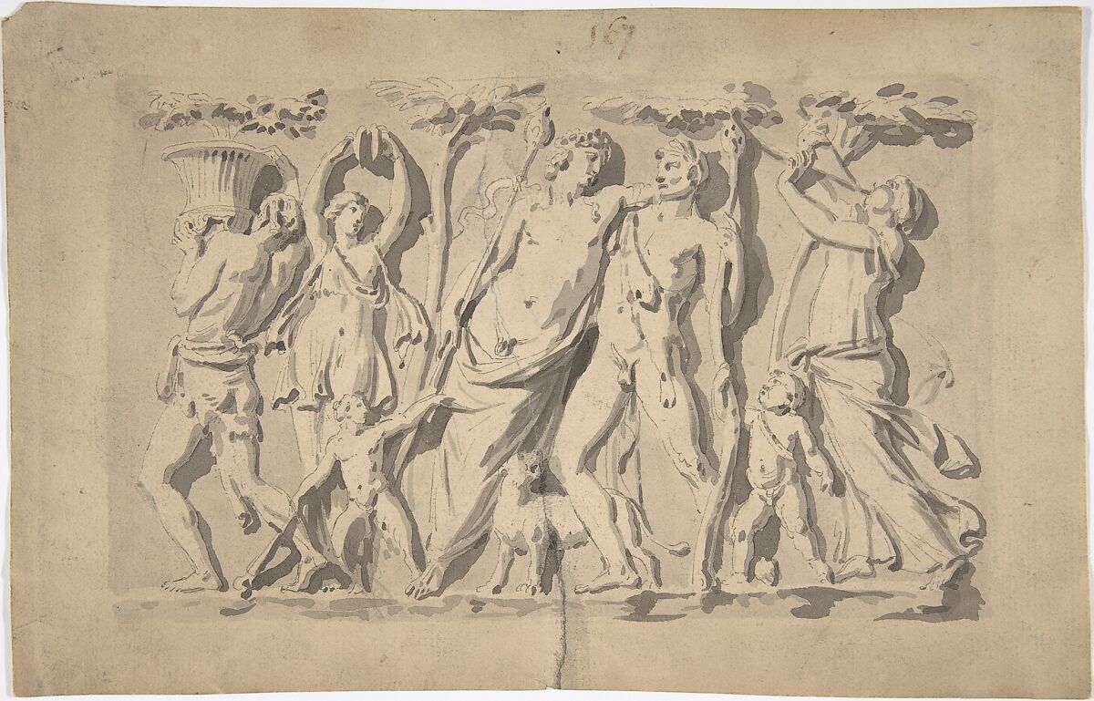 Bacchanal Scene, Anonymous, French, 18th century, Pen and black ink, brush and gray wash 