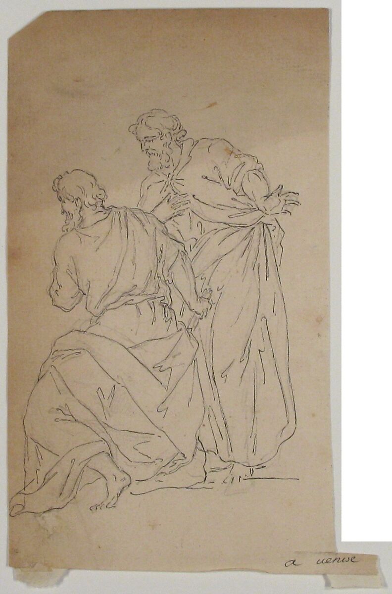 Sketch of Two Male Figures in Classical Costume, Anonymous, French, 18th century, Graphite, pen and black ink