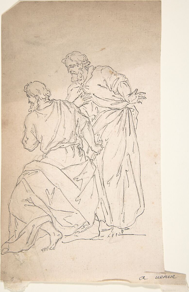 Sketch of Two Male Figures in Classical Costume, Anonymous, French, 18th century, Graphite, pen and black ink 