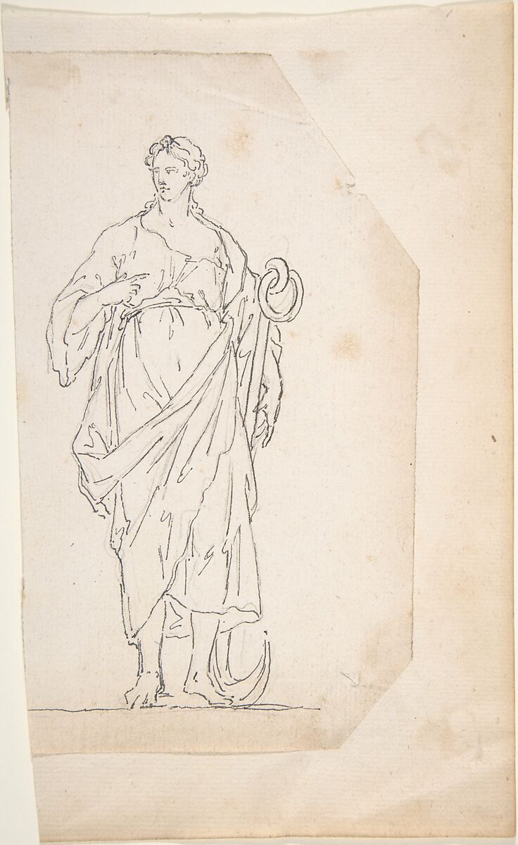 Female Figure with Anchor, Anonymous, French, 18th century, Graphite, pen and black ink 