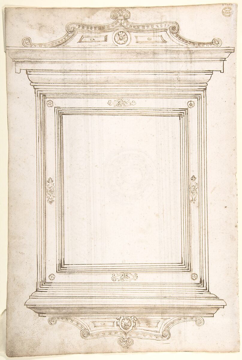 Design for a frame (recto); Design for a cassone (verso), Anonymous, Italian, 16th century (Italian, active Central Italy, ca. 1550–1580), Pen, brown ink and wash 