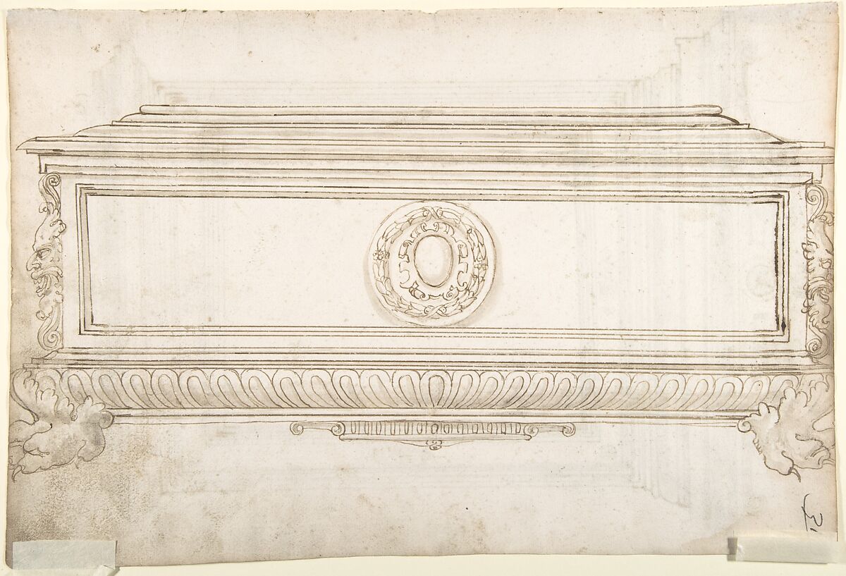 Design for a Frame (recto); Design for a Cassone (verso), Anonymous, Italian, 16th century (Italian, active Central Italy, ca. 1550–1580), Pen, brown ink and wash