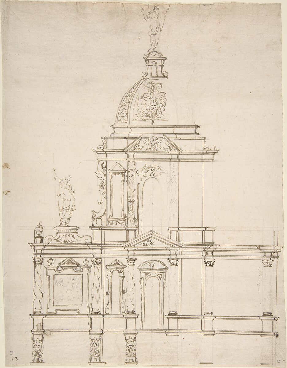 Design for Altar Tabernacle, Anonymous, French, 17th century, Pen and brown ink, with black chalk underdrawing 