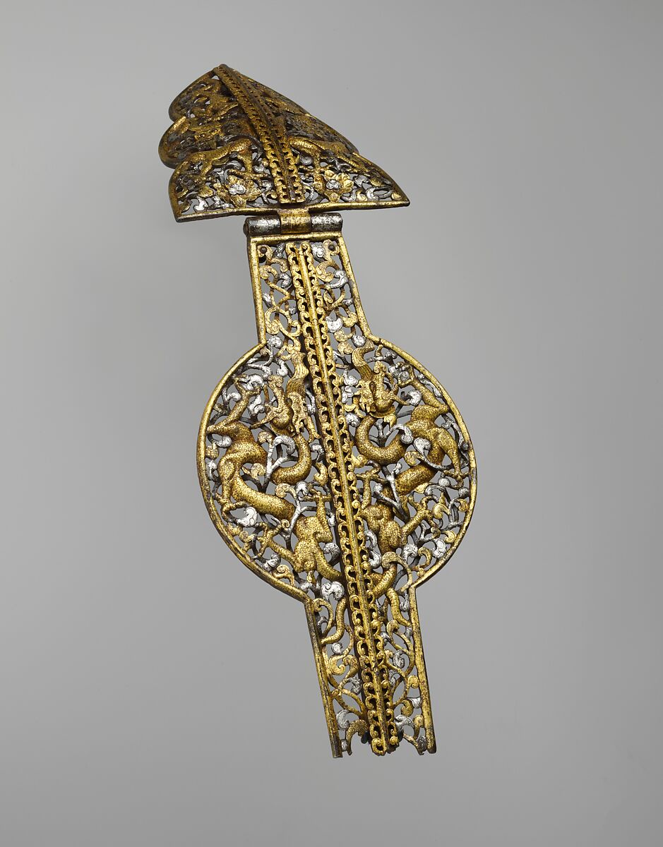 Frontal Plate from a Shaffron (Horse's Head Defense), Iron, gold, silver, Tibetan