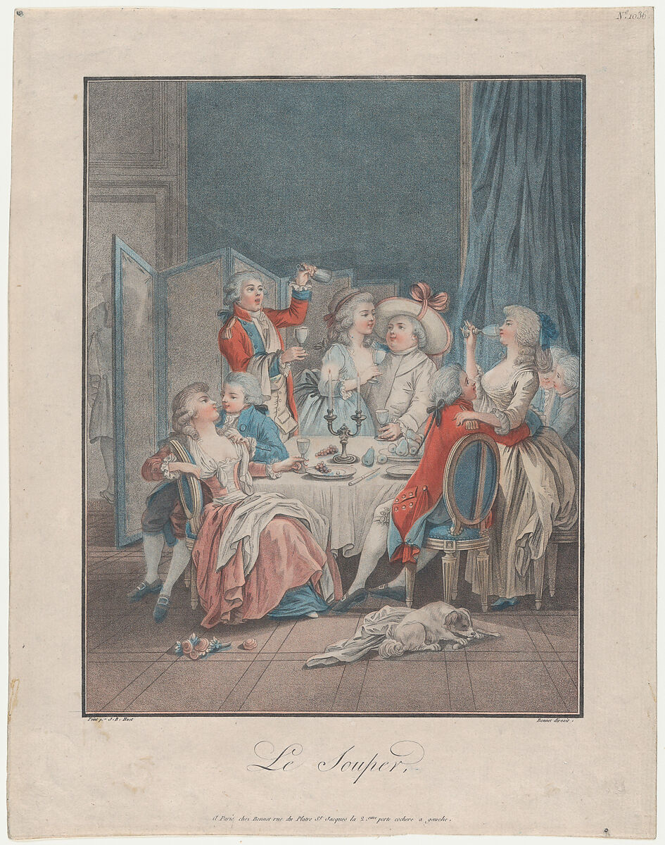 The Supper, Louis Marin Bonnet (French, Paris 1736–1793 Saint-Mandé, Val-de-Marne), Stipple and wash manner 