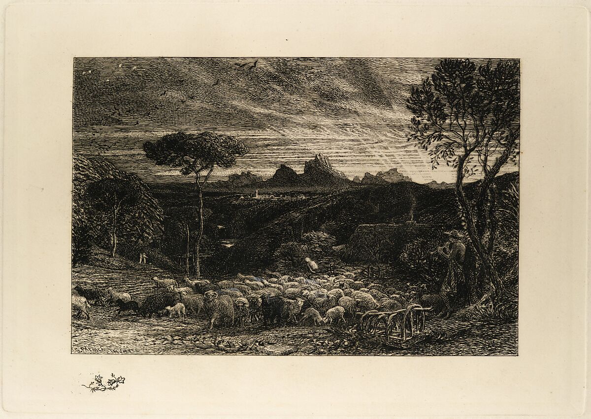 Opening the Fold, or Early Morning, Samuel Palmer (British, London 1805–1881 Redhill, Surrey), Etching; third state of ten, retouched in graphite 