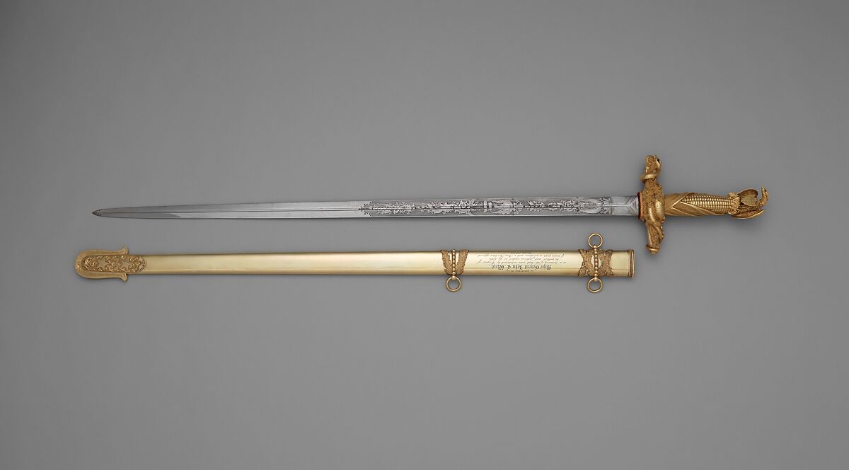Congressional Presentation Sword and Scabbard of Major General John E. Wool (1784–1869), Samuel Jackson (American, Baltimore, active 1833–70), Steel, gold, brass, diamonds, rubies, American, probably Baltimore