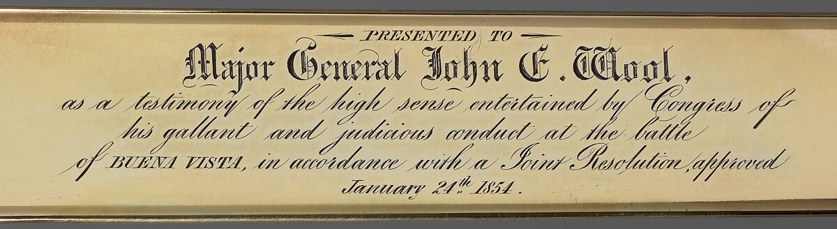 Congressional Presentation Sword and Scabbard of Major General John E. Wool (1784–1869), Samuel Jackson (American, Baltimore, active 1833–70), Steel, gold, brass, diamonds, rubies, American, probably Baltimore