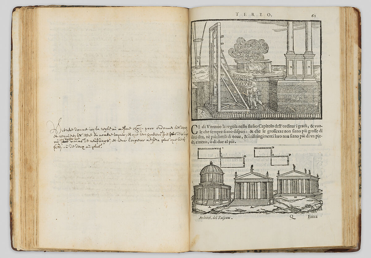 I Dieci libri d'architettura di Gio: Antonio Rusconi. Secondo i precetti di Vitruvio, novamenti ristampati, & accresciuti della Prattica degl'Horologi Solari, Giovanni Antonio Rusconi (ca. 1520–1587), Printed book with woodcut illustrations 