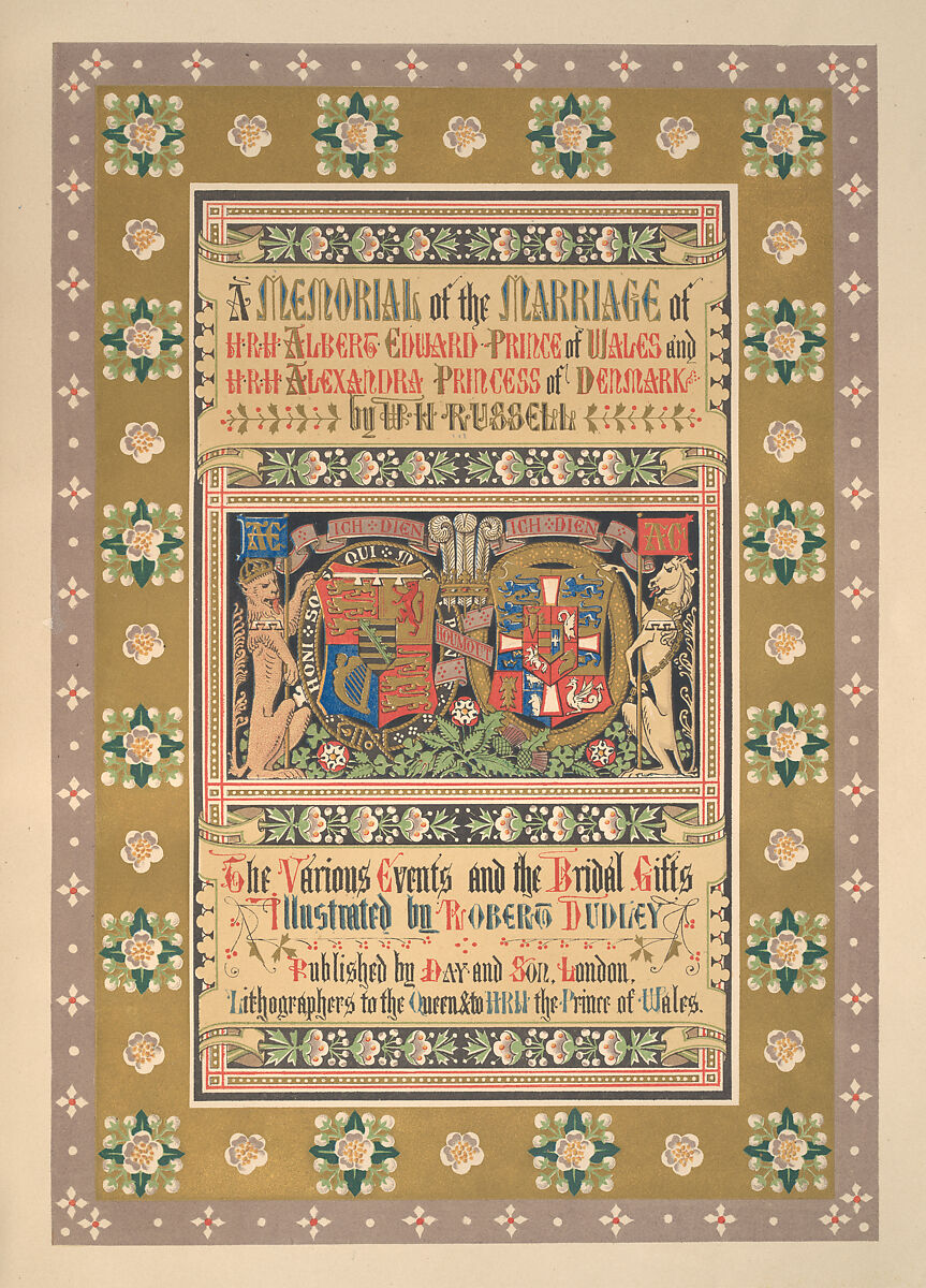 A Memorial of the Marriage of H.R.H. Albert Edward Prince of Wales and H.R.H. Alexandra, Princess of Denmark, Sir William Howard Russell (Irish, Tallaght, Dublin 1820–1907 London), Illustrations: lithographs, wood engraving, some hand-colored