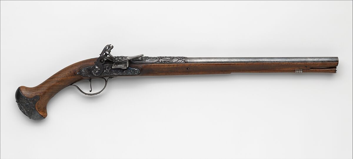 Flintlock Pistol, Steel, iron, wood (walnut), possibly Belgian, Liege 