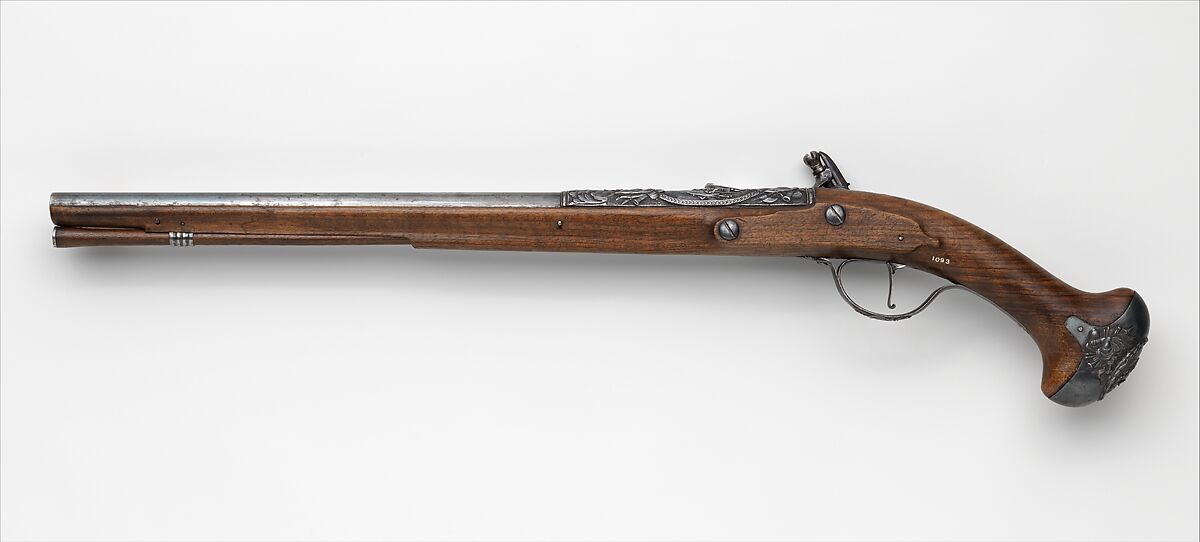 Flintlock Pistol, Steel, iron, wood (walnut), possibly Belgian, Liege