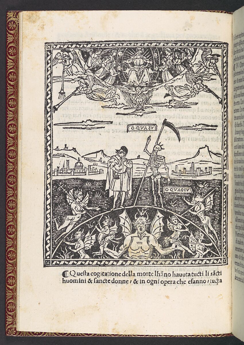 Predica del arte del bene morire (sermon on the art of dying well), Girolamo Savonarola (Italian, 1452–1498), Printed book with 4 woodcut illustrations