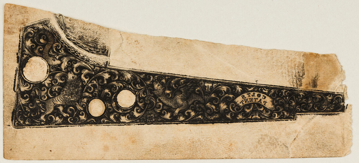 Ink Impression ("Pull") from a Gold-inlaid Colt Revolver, Gustave Young (American (born Prussia), 1827–1895 Springfield, Massachusetts), Ink on paper, American 