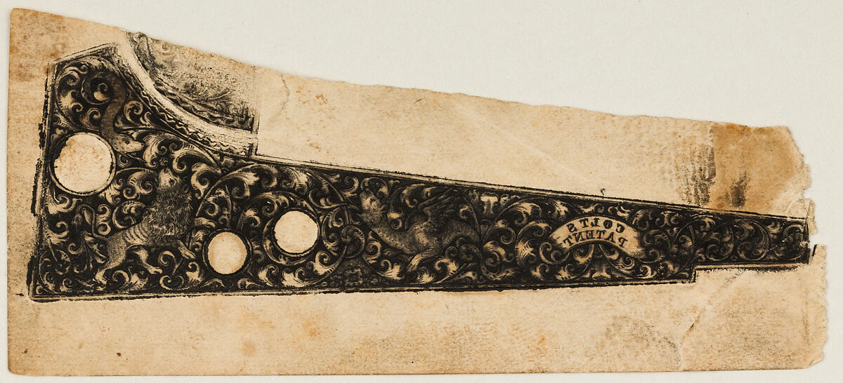 Ink Impression ("Pull") from a Gold-inlaid Colt Revolver, Gustave Young (German, Benshausen, Thuringia 1827–1895 Springfield, Massachusetts), Ink on paper, American 