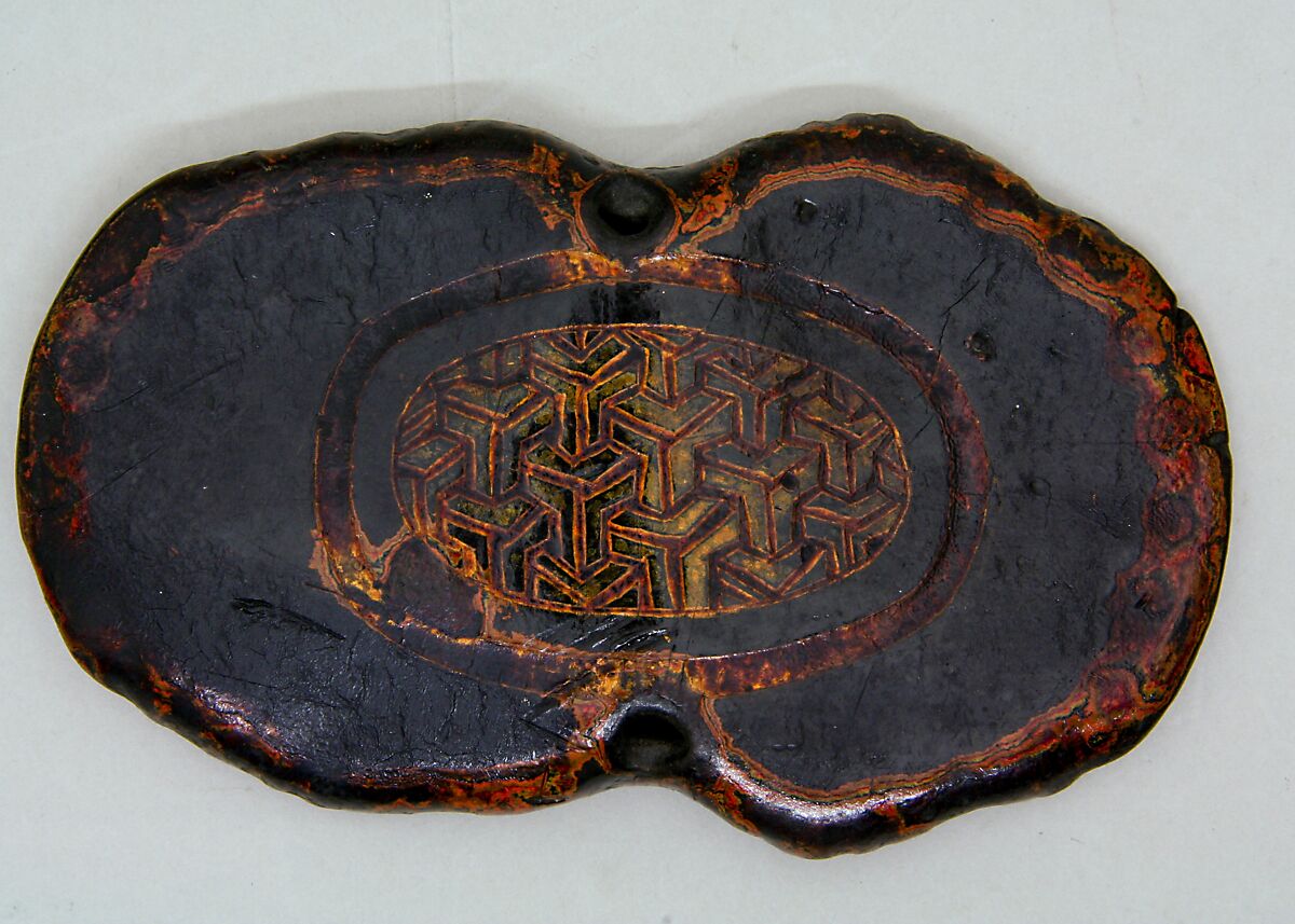 Archer's Bracer, Leather, shellac, gold, pigment, Tibetan or Mongolian