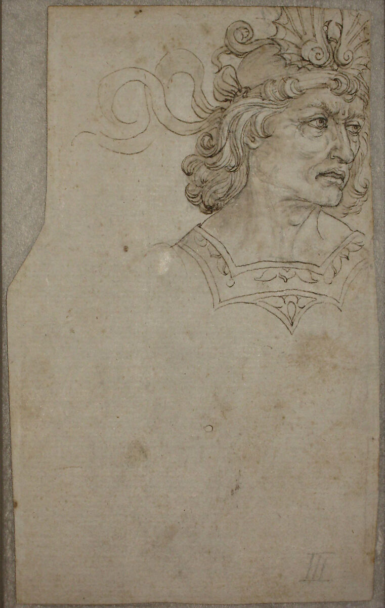 A Warrior Subduing Another (recto); Warrior Seen in Bust-Length with Fantastic Helmet (verso), Maso Finiguerra (Italian, Florence 1426–1464 Florence), Pen and brown ink, brush and brown wash, over black chalk or leadpoint (recto and verso)
