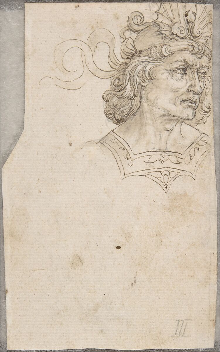 A Warrior Subduing Another (recto); Warrior Seen in Bust-Length with Fantastic Helmet (verso), Maso Finiguerra (Italian, Florence 1426–1464 Florence), Pen and brown ink, brush and brown wash, over black chalk or leadpoint (recto and verso)