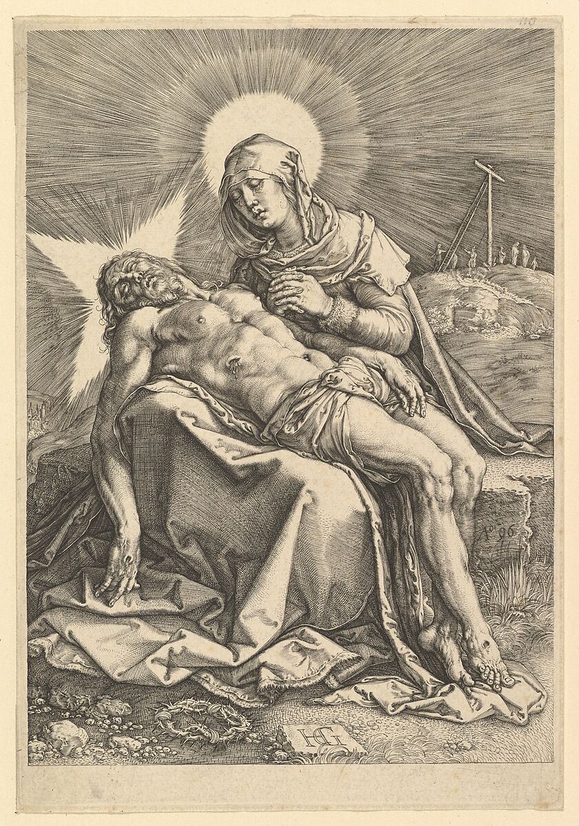 Pietà, Hendrick Goltzius (Netherlandish, Mühlbracht 1558–1617 Haarlem), Engraving; second state of two 