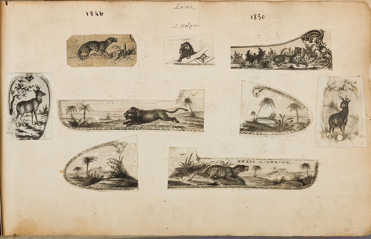 Album of Firearms Ornament Containing Approximately Five Hundred and Forty Inked Impressions of Engraved Firearms Locks and Mounts, and Forty-Two Original Pen and Ink Designs on Forty Double-Sided Leaves, Ink on paper, Belgian and French