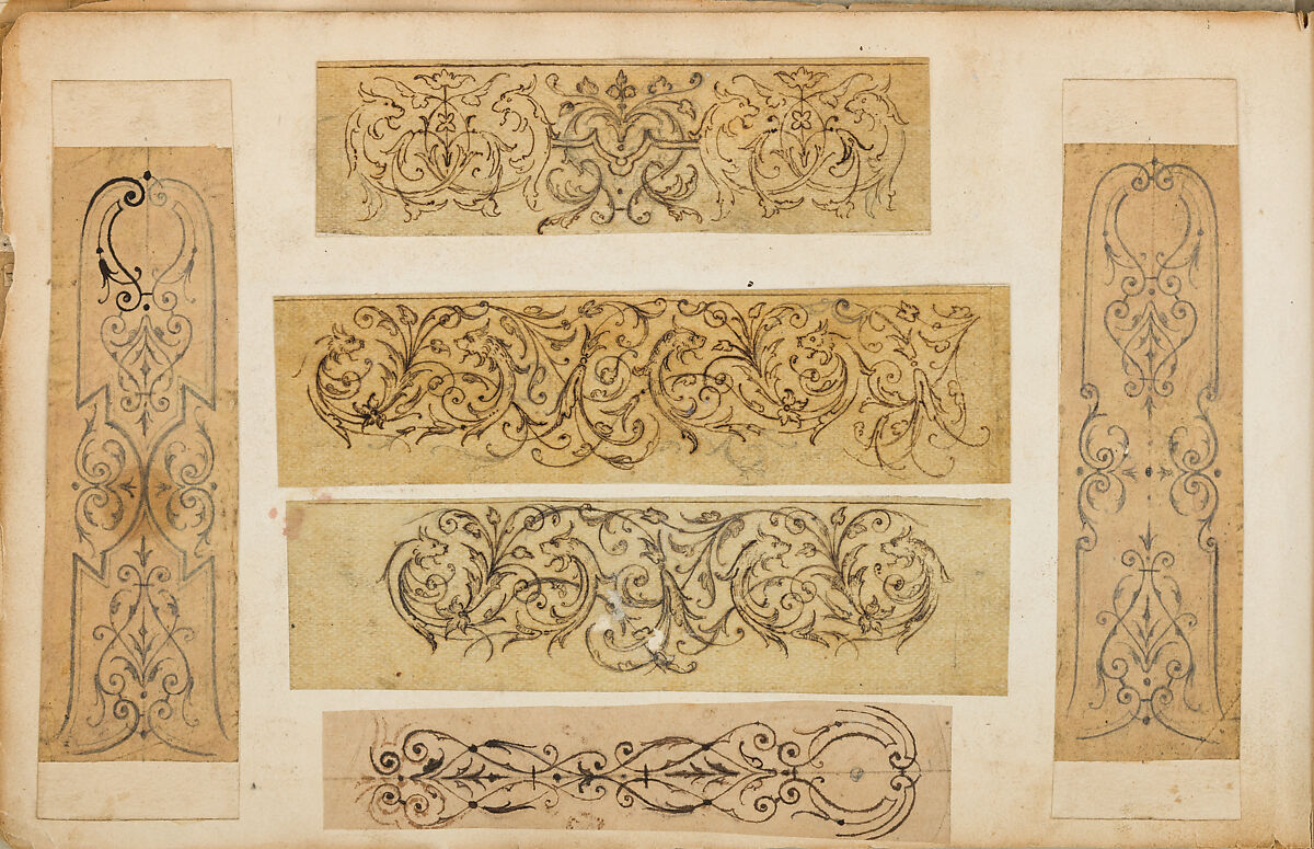 Album of Firearms Ornament Containing Approximately Five Hundred and Forty Inked Impressions of Engraved Firearms Locks and Mounts, and Forty-Two Original Pen and Ink Designs on Forty Double-Sided Leaves, Ink on paper, Belgian and French