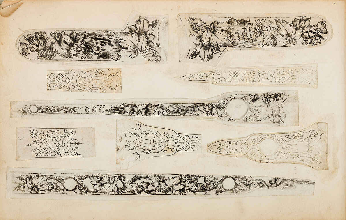 Album of Firearms Ornament Containing Approximately Five Hundred and Forty Inked Impressions of Engraved Firearms Locks and Mounts, and Forty-Two Original Pen and Ink Designs on Forty Double-Sided Leaves, Ink on paper, Belgian and French