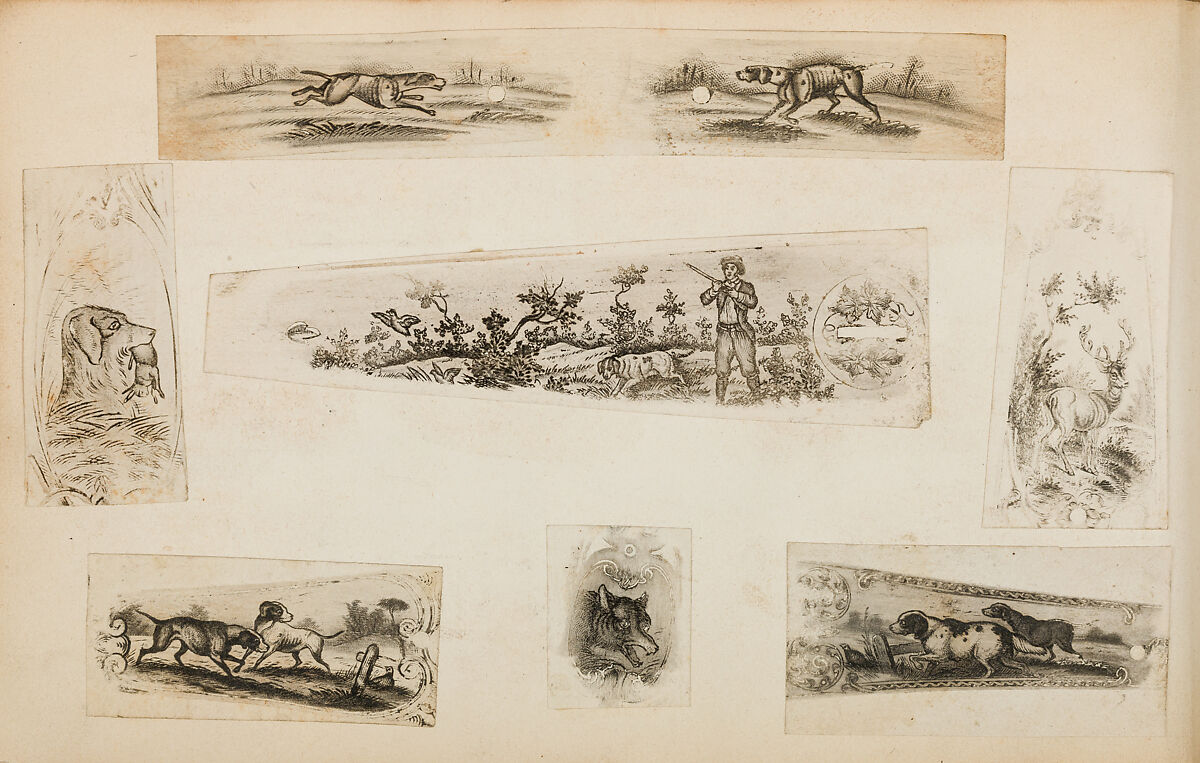 Album of Firearms Ornament Containing Approximately Five Hundred and Forty Inked Impressions of Engraved Firearms Locks and Mounts, and Forty-Two Original Pen and Ink Designs on Forty Double-Sided Leaves, Ink on paper, Belgian and French