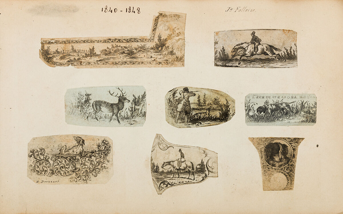 Album of Firearms Ornament Containing Approximately Five Hundred and Forty Inked Impressions of Engraved Firearms Locks and Mounts, and Forty-Two Original Pen and Ink Designs on Forty Double-Sided Leaves, Ink on paper, Belgian and French