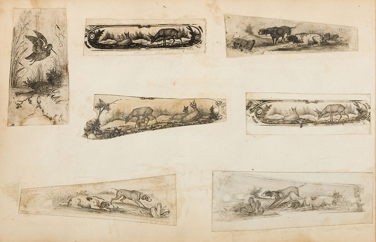Album of Firearms Ornament Containing Approximately Five Hundred and Forty Inked Impressions of Engraved Firearms Locks and Mounts, and Forty-Two Original Pen and Ink Designs on Forty Double-Sided Leaves, Ink on paper, Belgian and French