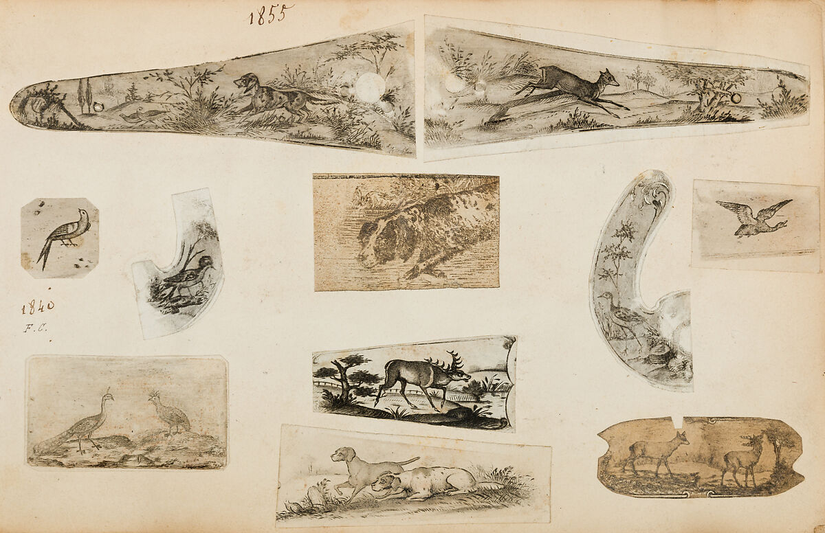 Album of Firearms Ornament Containing Approximately Five Hundred and Forty Inked Impressions of Engraved Firearms Locks and Mounts, and Forty-Two Original Pen and Ink Designs on Forty Double-Sided Leaves, Ink on paper, Belgian and French