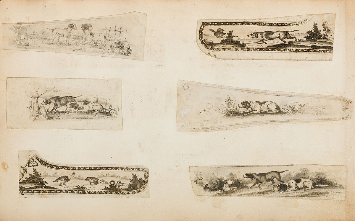 Album of Firearms Ornament Containing Approximately Five Hundred and Forty Inked Impressions of Engraved Firearms Locks and Mounts, and Forty-Two Original Pen and Ink Designs on Forty Double-Sided Leaves, Ink on paper, Belgian and French