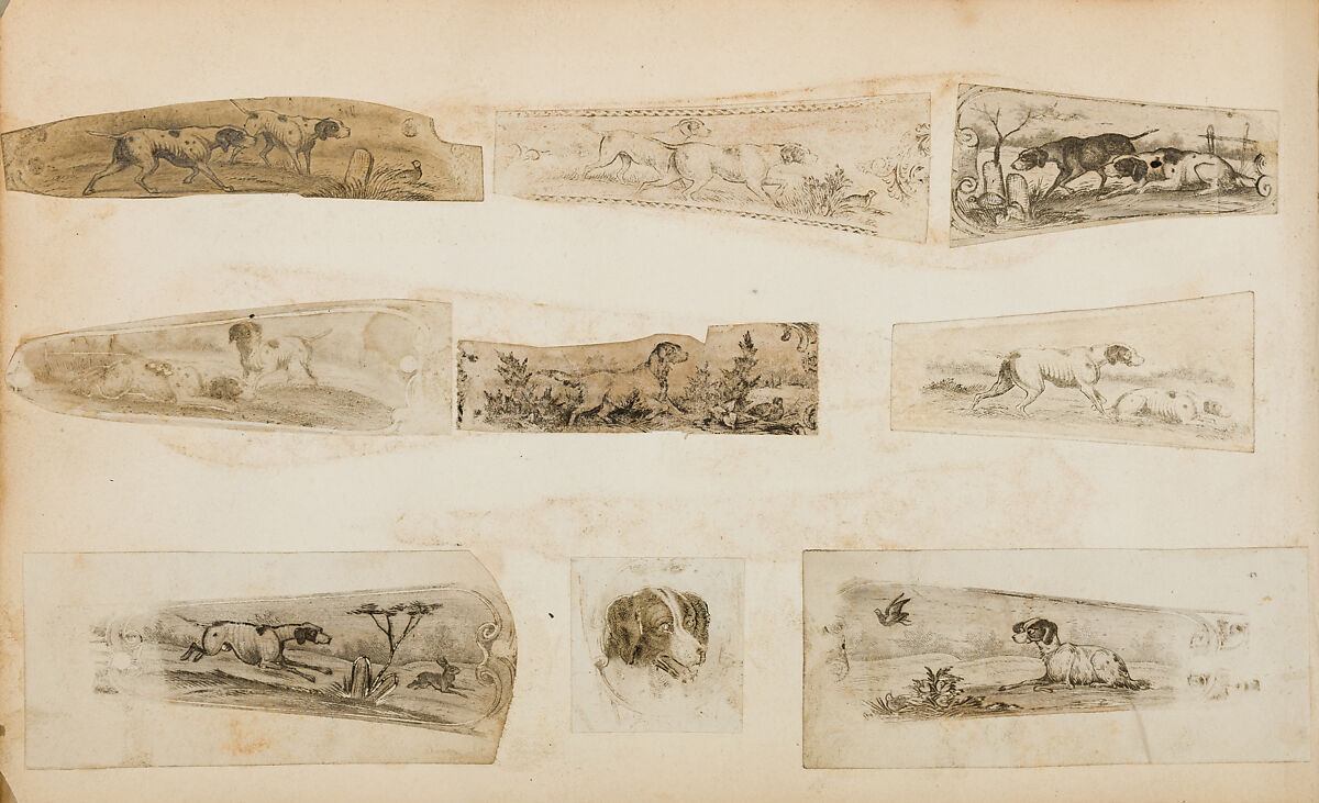 Album of Firearms Ornament Containing Approximately Five Hundred and Forty Inked Impressions of Engraved Firearms Locks and Mounts, and Forty-Two Original Pen and Ink Designs on Forty Double-Sided Leaves, Ink on paper, Belgian and French