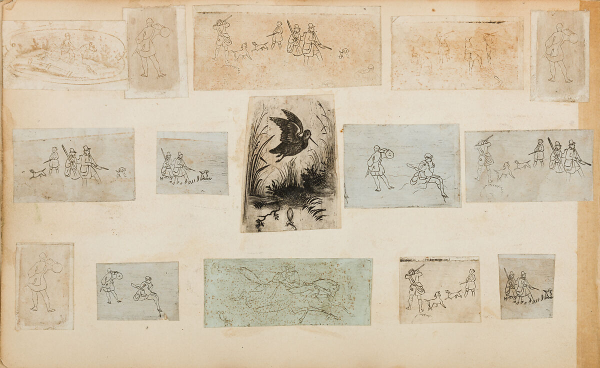 Album of Firearms Ornament Containing Approximately Five Hundred and Forty Inked Impressions of Engraved Firearms Locks and Mounts, and Forty-Two Original Pen and Ink Designs on Forty Double-Sided Leaves, Ink on paper, Belgian and French