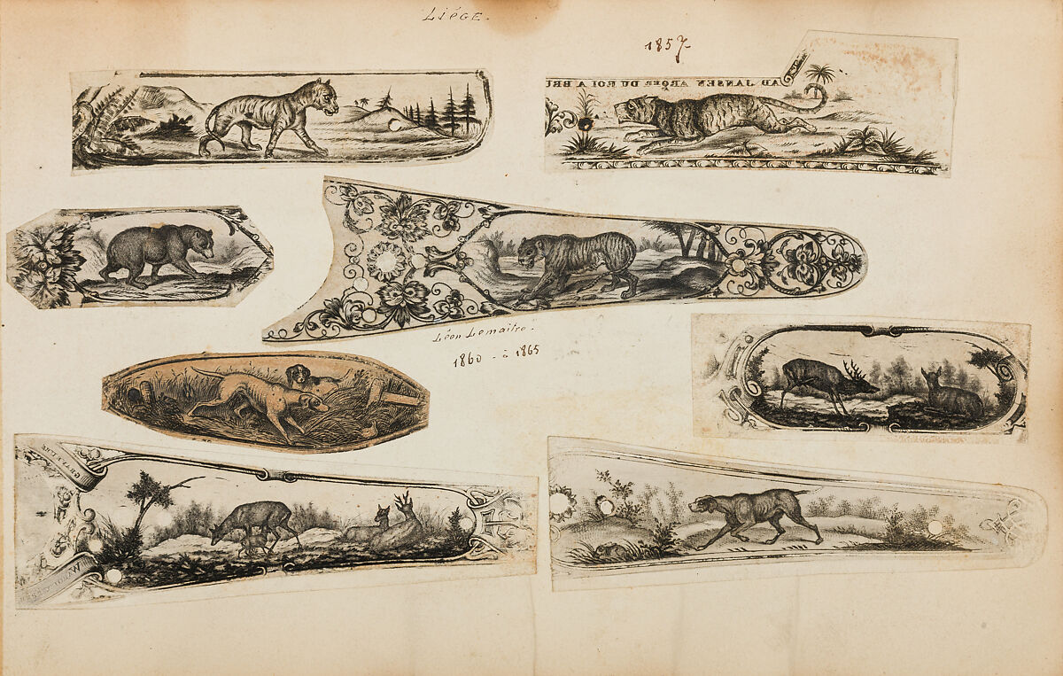 Album of Firearms Ornament Containing Approximately Five Hundred and Forty Inked Impressions of Engraved Firearms Locks and Mounts, and Forty-Two Original Pen and Ink Designs on Forty Double-Sided Leaves, Ink on paper, Belgian and French