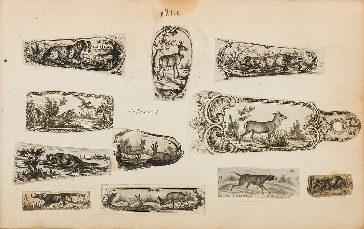 Album of Firearms Ornament Containing Approximately Five Hundred and Forty Inked Impressions of Engraved Firearms Locks and Mounts, and Forty-Two Original Pen and Ink Designs on Forty Double-Sided Leaves, Ink on paper, Belgian and French