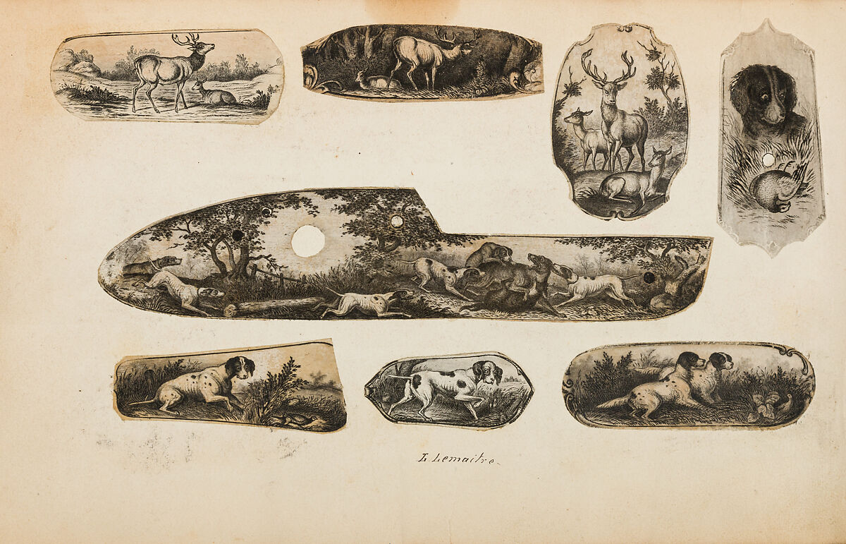 Album of Firearms Ornament Containing Approximately Five Hundred and Forty Inked Impressions of Engraved Firearms Locks and Mounts, and Forty-Two Original Pen and Ink Designs on Forty Double-Sided Leaves, Ink on paper, Belgian and French