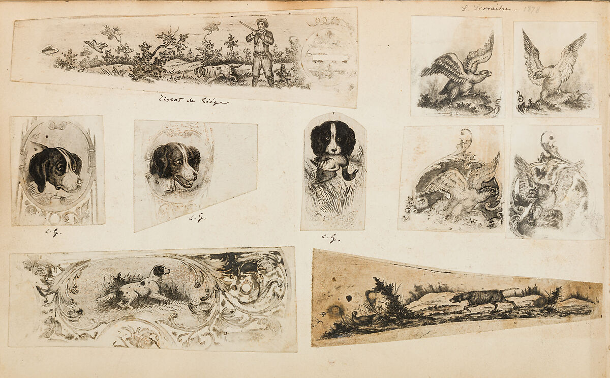 Album of Firearms Ornament Containing Approximately Five Hundred and Forty Inked Impressions of Engraved Firearms Locks and Mounts, and Forty-Two Original Pen and Ink Designs on Forty Double-Sided Leaves, Ink on paper, Belgian and French