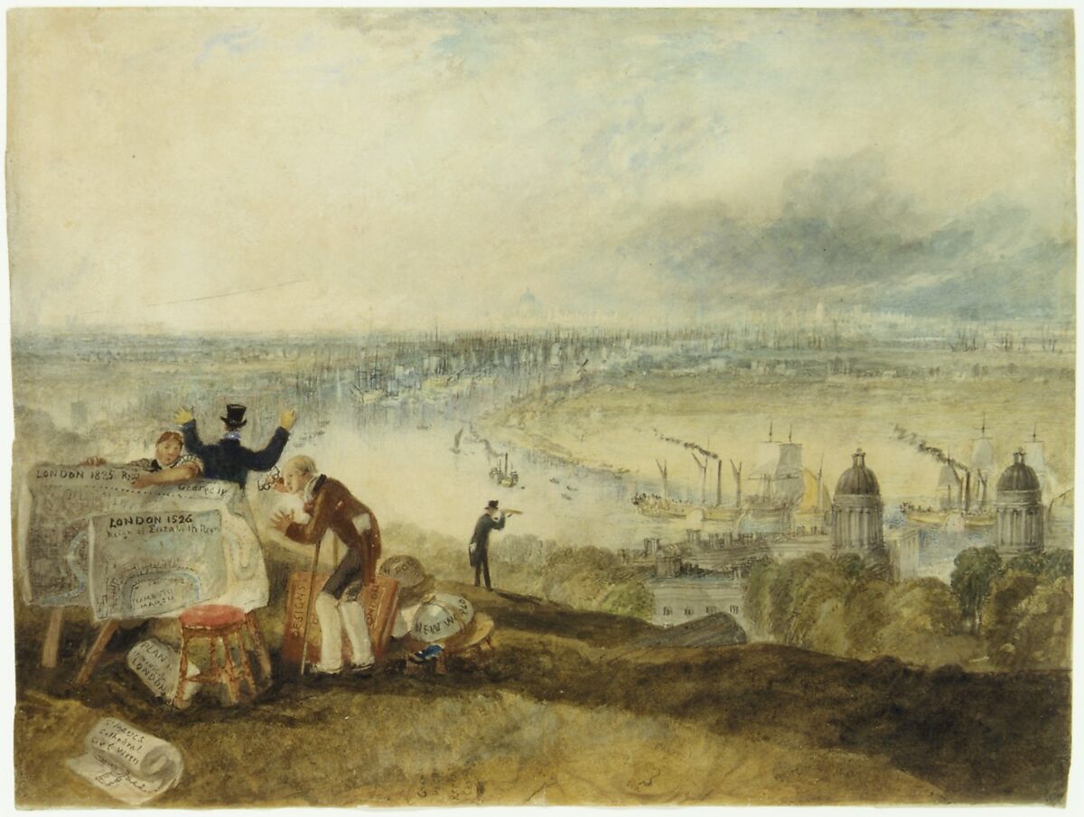 View of London from Greenwich, Joseph Mallord William Turner (British, London 1775–1851 London), Watercolor and ink and traces of graphite