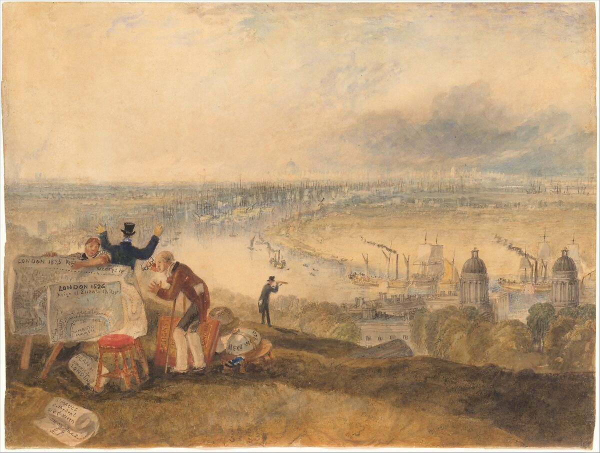 View of London from Greenwich, Joseph Mallord William Turner (British, London 1775–1851 London), Watercolor and ink and traces of graphite