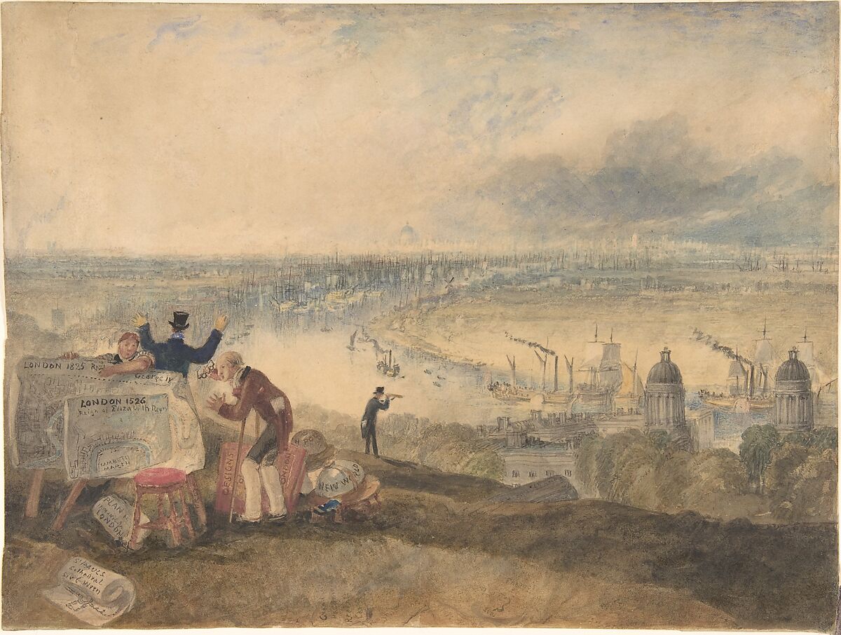 View of London from Greenwich, Joseph Mallord William Turner (British, London 1775–1851 London), Watercolor and ink and traces of graphite 