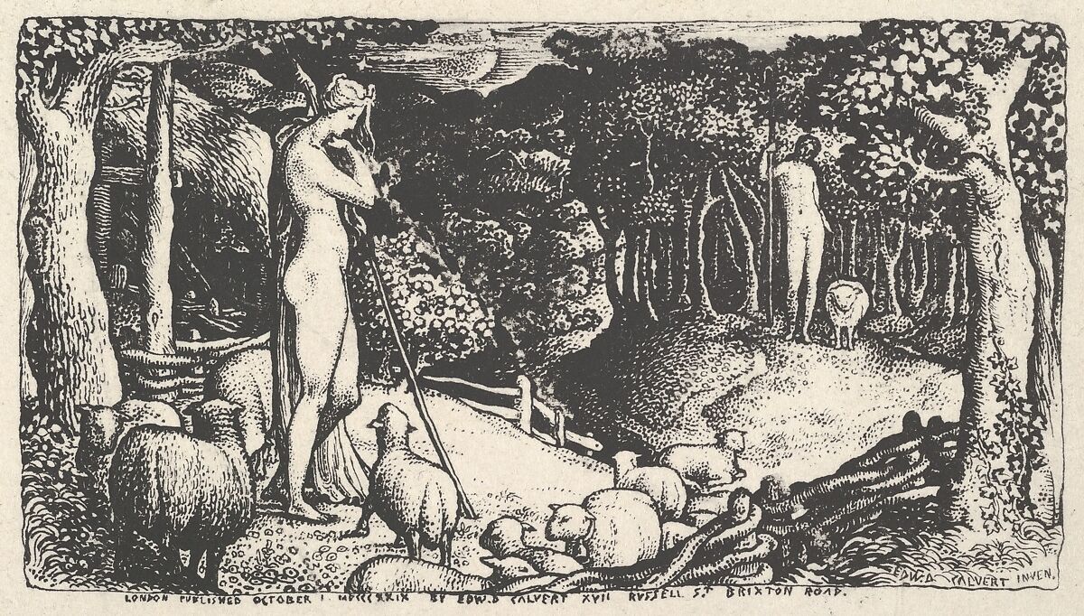 Ideal Pastoral Life, Edward Calvert (British, Appledore, Devon 1799–1833 Hackney (London)), Lithograph 