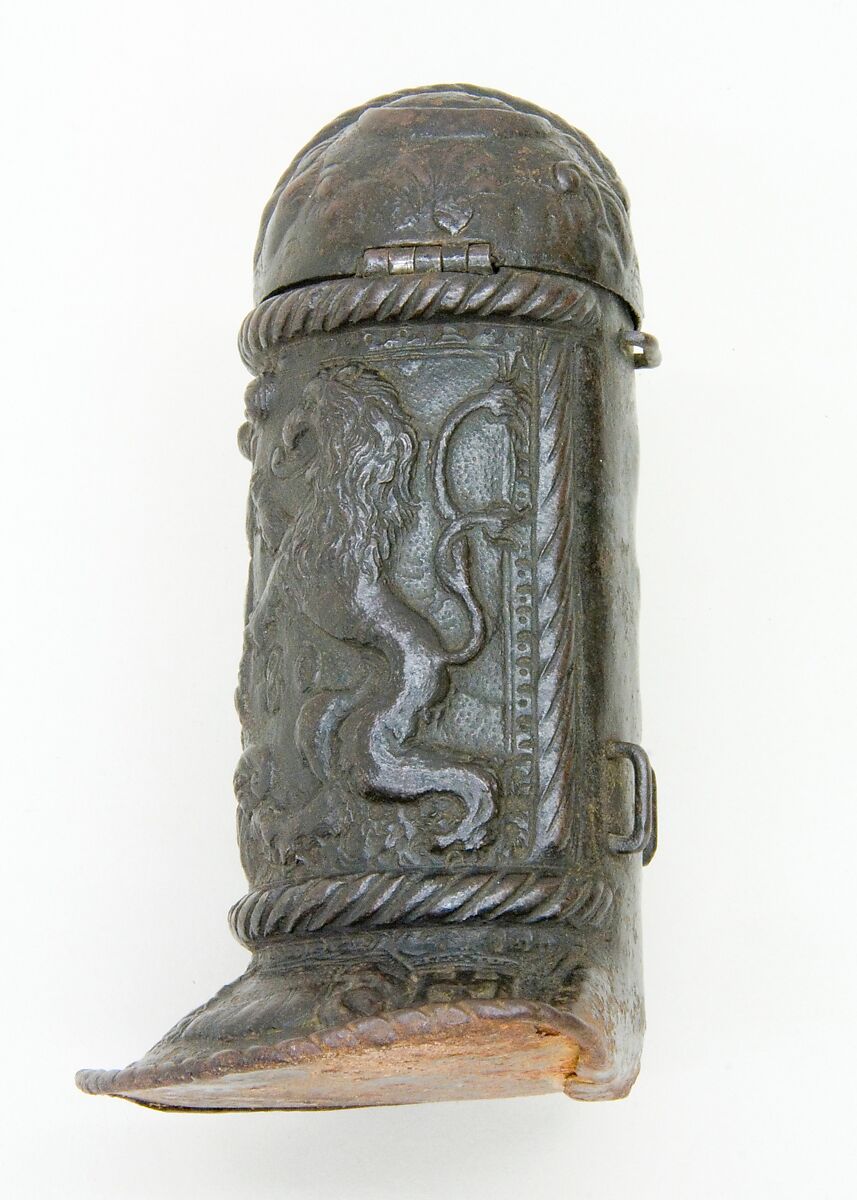 Cartridge Box, Iron, wood, copper alloy, German, Brunswick