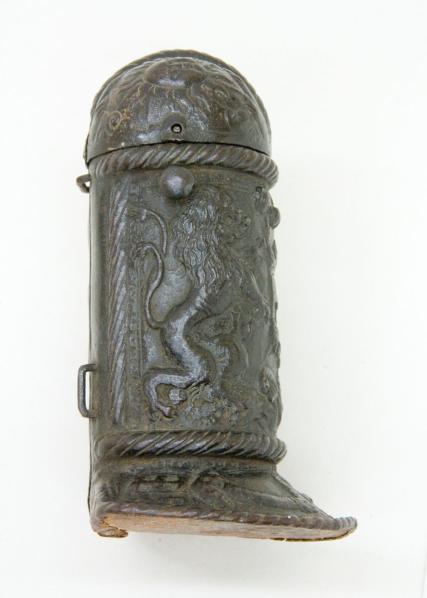 Cartridge Box, Iron, wood, copper alloy, German, Brunswick