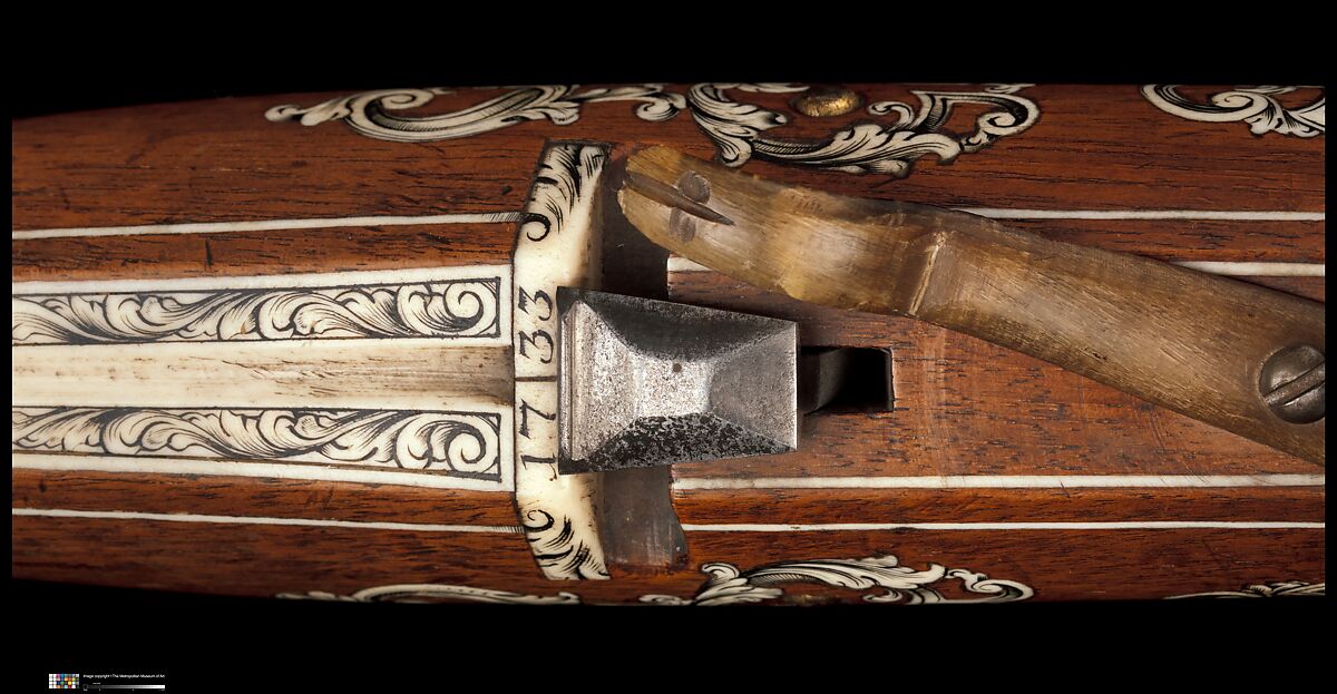 Light Crossbow (Schnepper) from the Armory of Sedlitz Palace, Johann Gottfried Hänisch the Elder (German, Dresden, 1696–1778), Steel, wood (walnut), staghorn, hemp, wool, gold, German, Dresden