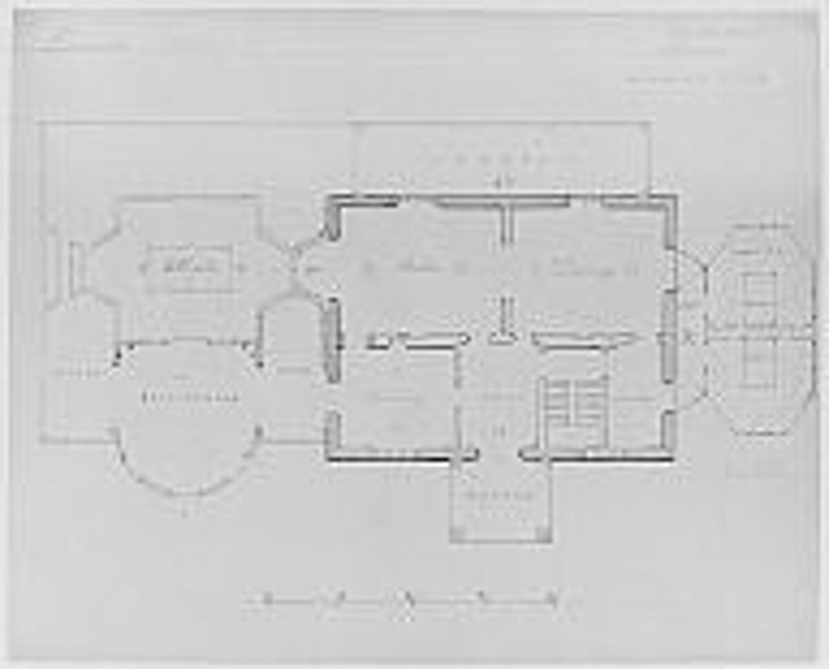 Designs for House of L. M. Davenport, New Rochelle, in the Tuscan Style (ground plan), Alexander Jackson Davis (American, New York 1803–1892 West Orange, New Jersey), Ink and watercolor over graphite 