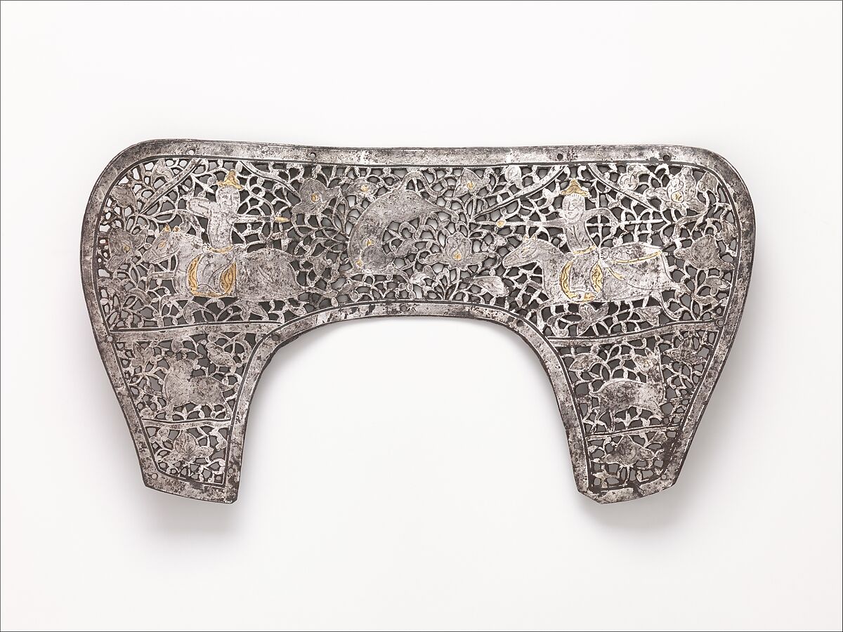 Pommel Plate from a Saddle, Iron, gold, silver, Mongolian (Central or West Asian) or Tibetan