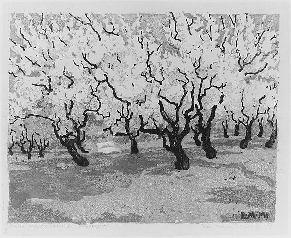 Blooming Orchard, Eva Maria Marcus (German, born 1889), Color woodcut 