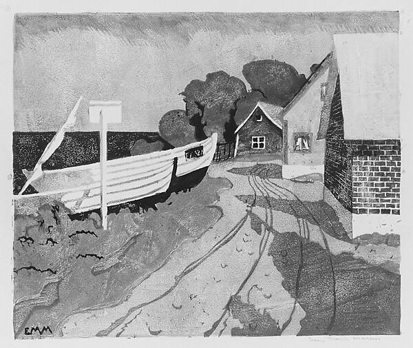 Fishermen's Houses, Eva Maria Marcus (German, born 1889), Color woodcut 